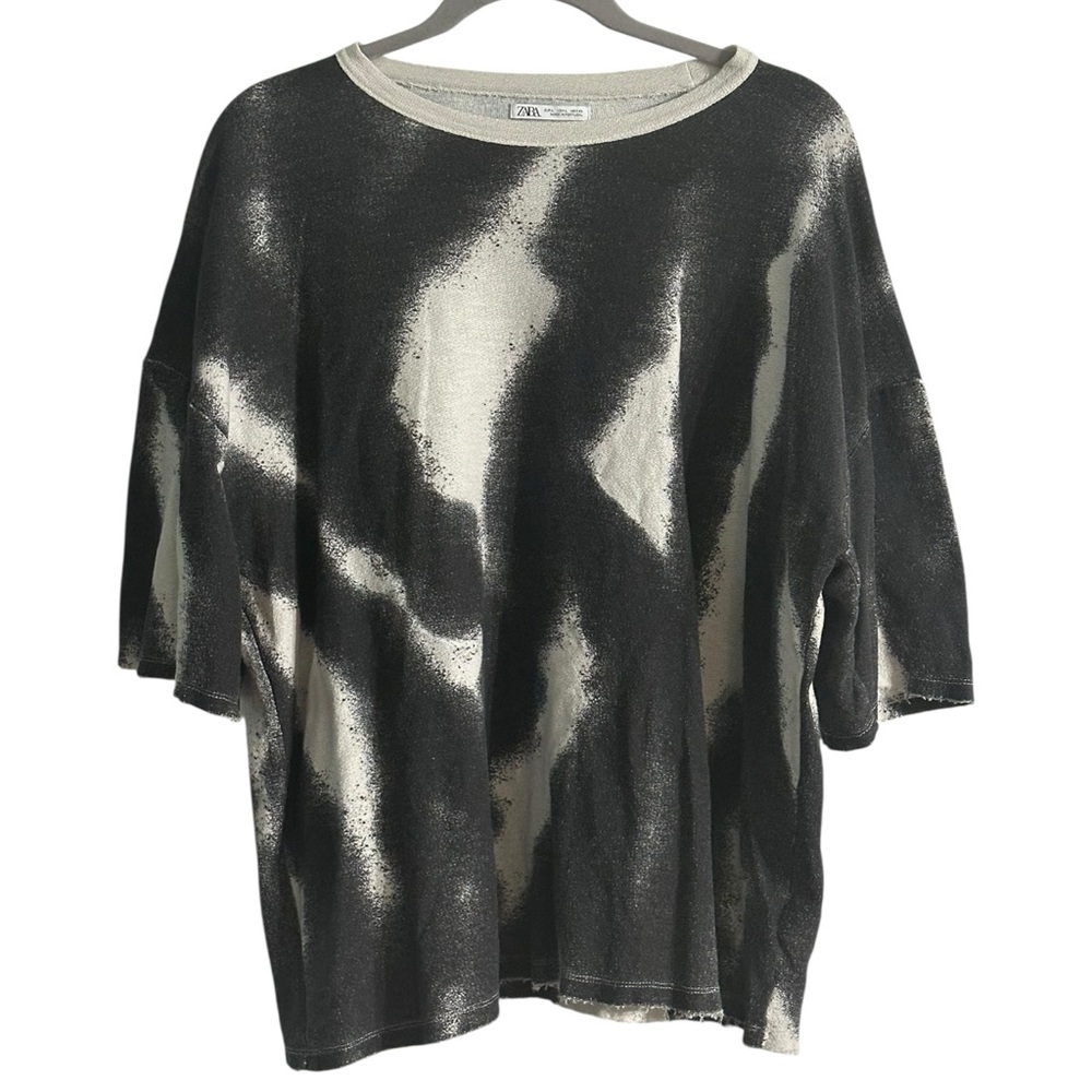 Zara Black and Cream Short Sleeve Thick Tee